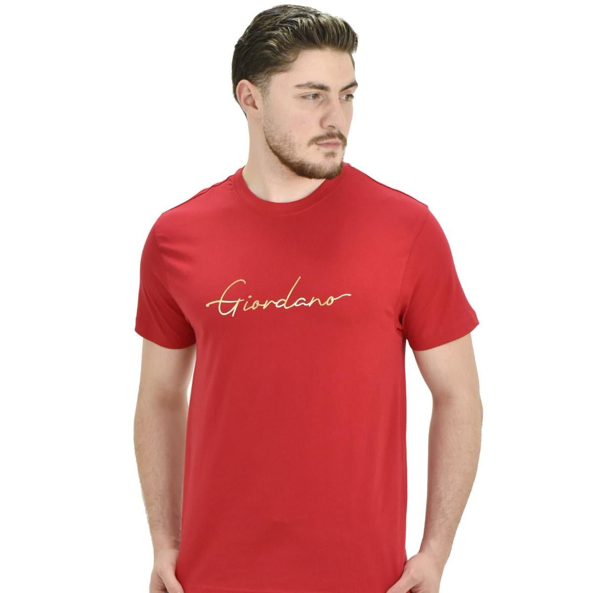 Men's Giordano Slim Fit Tee: Signature Print, 100% Cotton Jersey - Giordano
