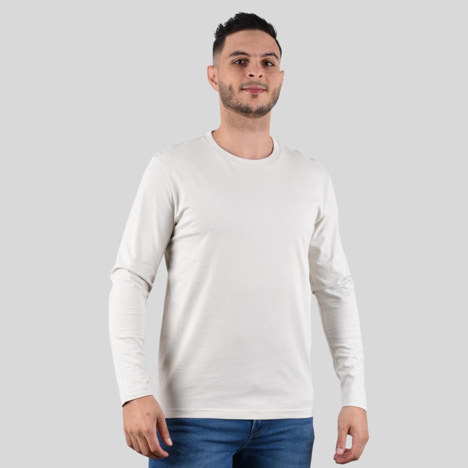 Men's Long Sleeve Crewneck Tee - Grey - Giordano Online