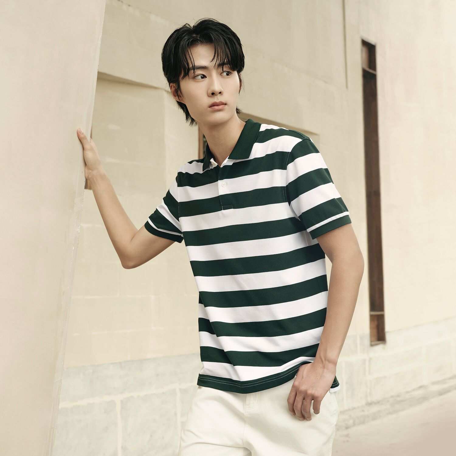 Men’s Slim Fit Striped Cotton Pique Polo Shirt | Korea Collection - Giordano