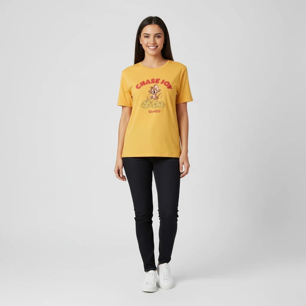 Women’s Crew Neck Print Tee - Tom & Jerry - Yellow - Giordano Online