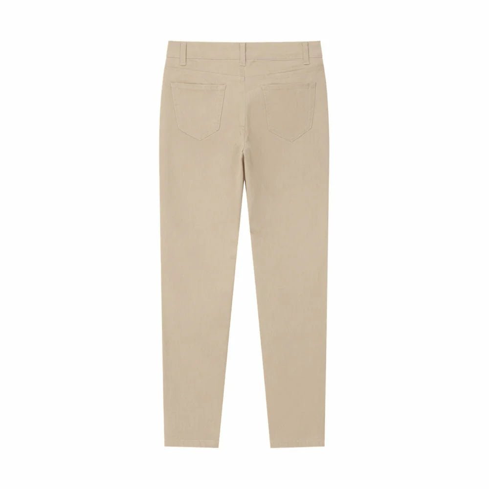 Women's Slim Taper Mid Rise Stretch Khaki Pants - Yellow - Giordano