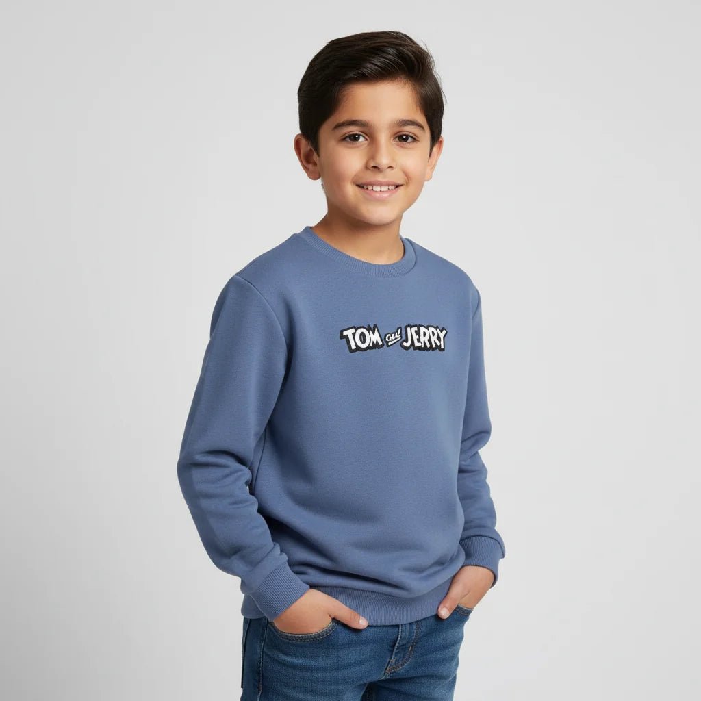 Junior French Terry Crew Neck Relaxed Sweatshirt – Tom & Jerry - Blue - Giordano Online