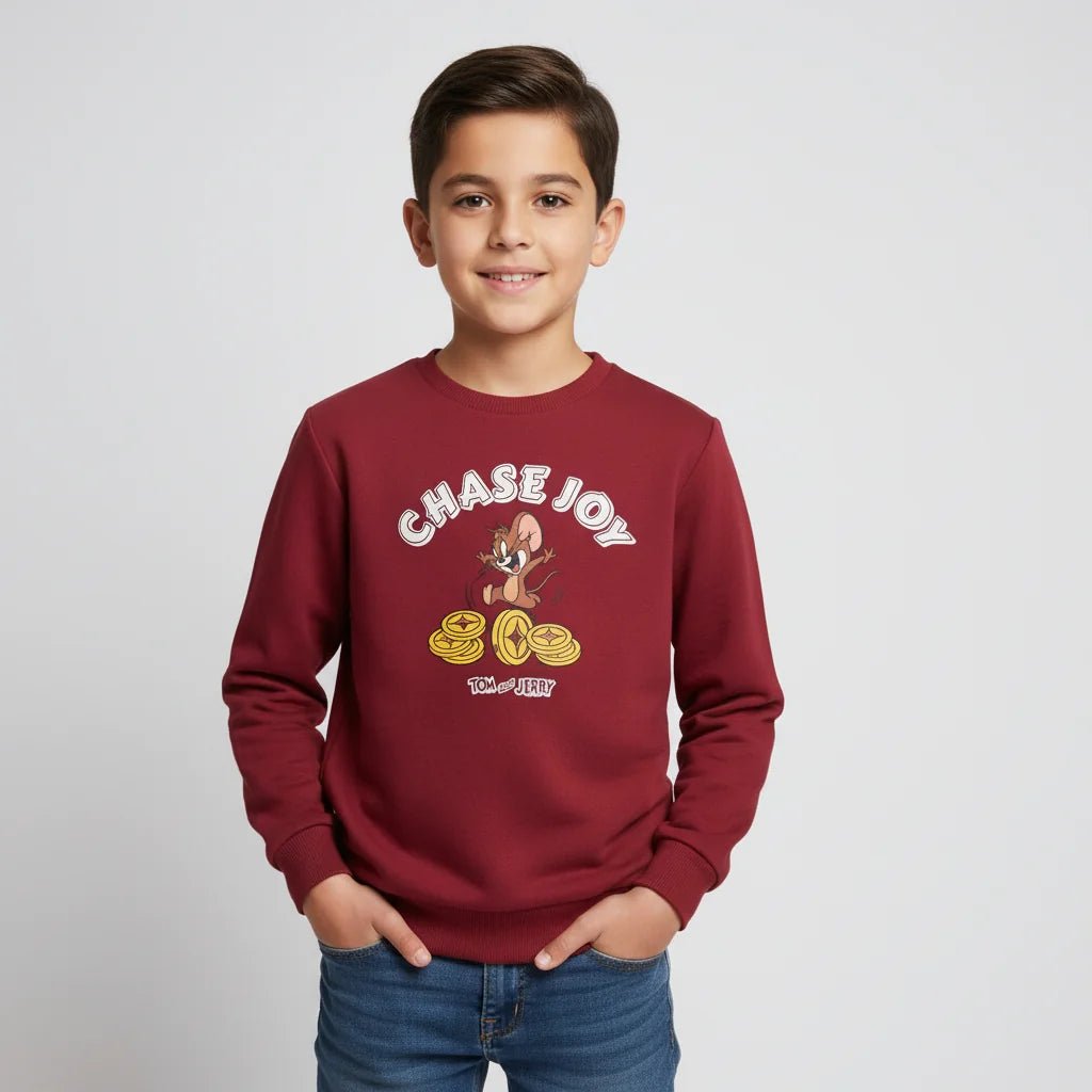 Junior French Terry Crew Neck Relaxed Sweatshirt – Tom & Jerry - Red - Giordano Online