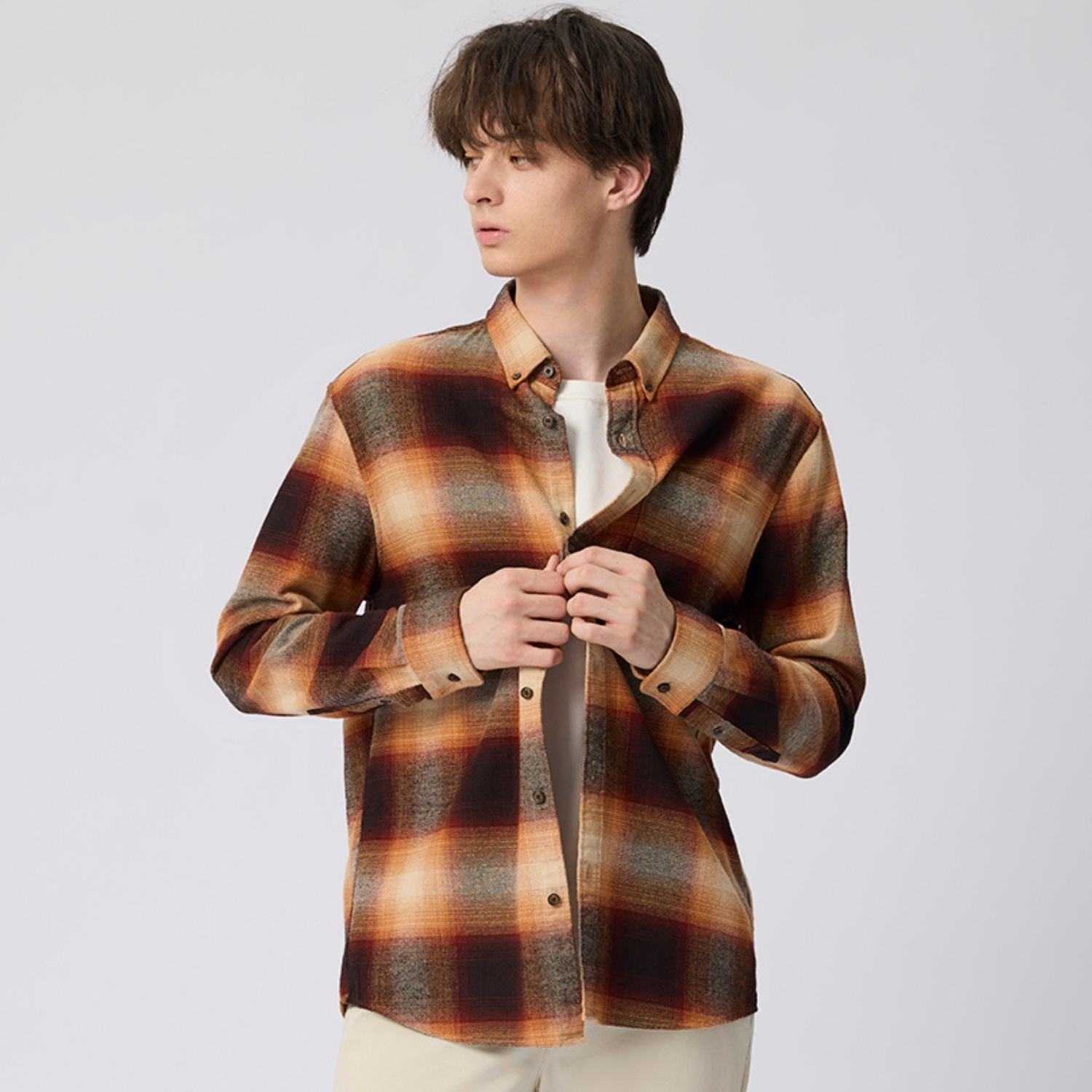 Men's Basket Weave Full Opening Long Sleeve Shirt - Giordano