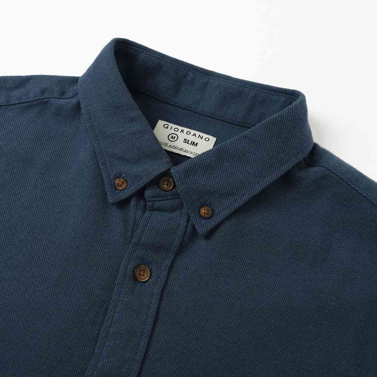 Men's Basket Weave Full Opening Long Sleeve Shirt - Giordano