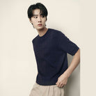Men’s Cable Knit Cotton - Polyester Short Sleeve Polo | Korea Collection - Blue - Giordano