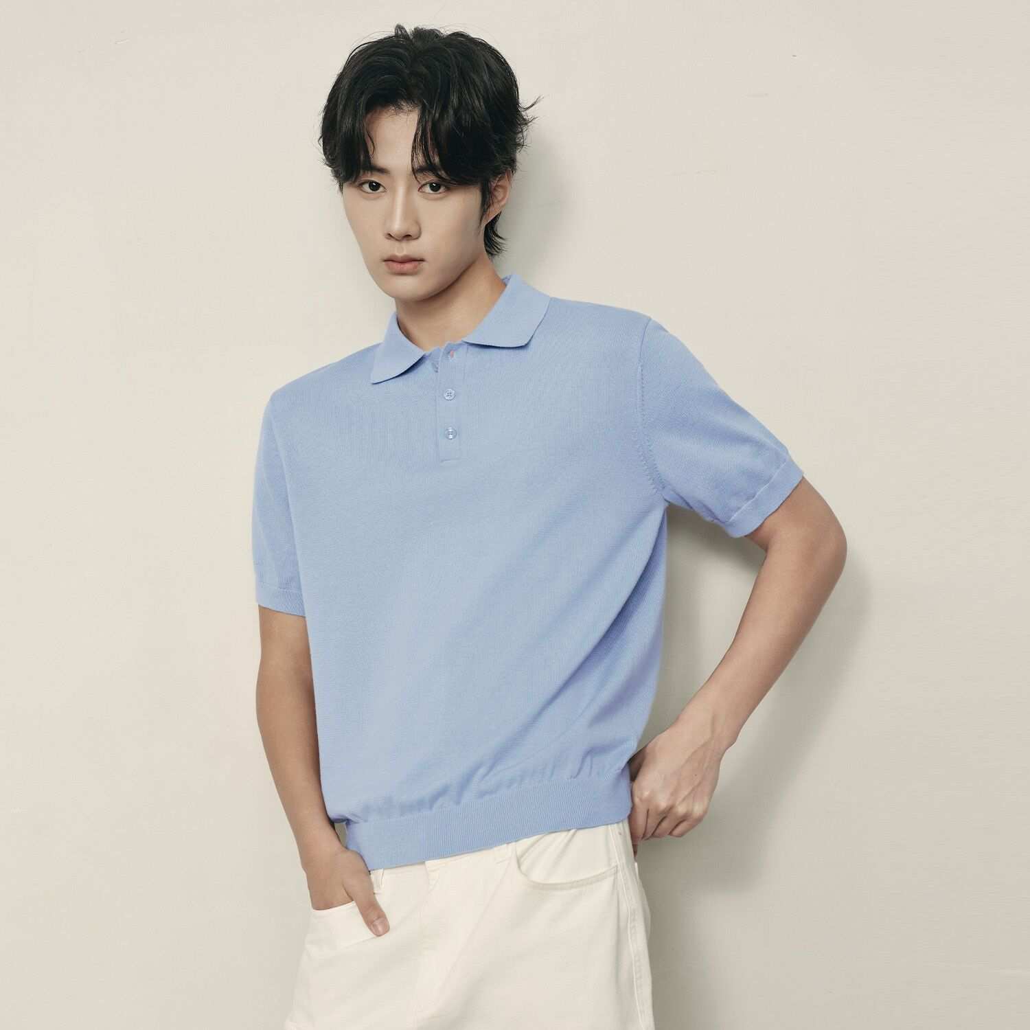 Men’s Cotton - Polyester Jersey Short Sleeve Polo Pullover | Korea Collection - Blue - Giordano
