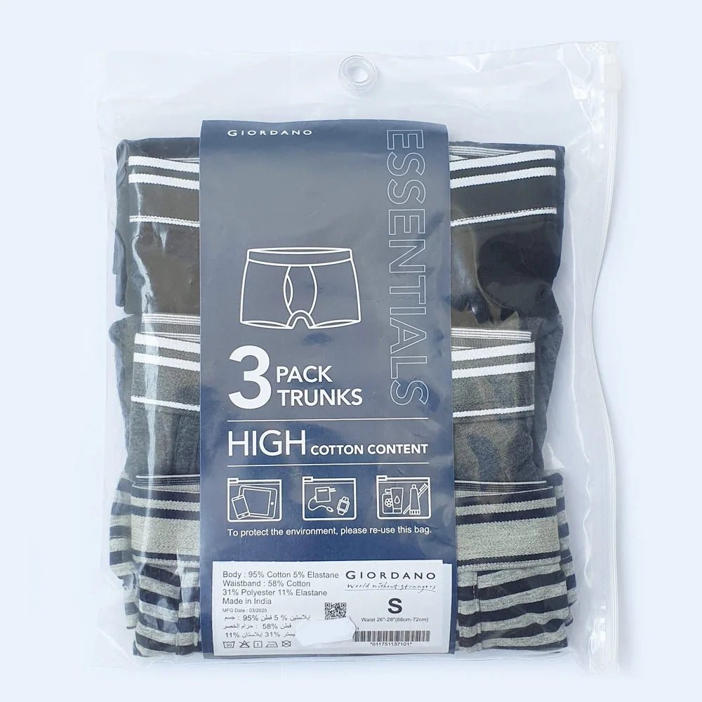Men's Cotton Spandex Jersey 3 - Pack Trunks - Black - Giordano