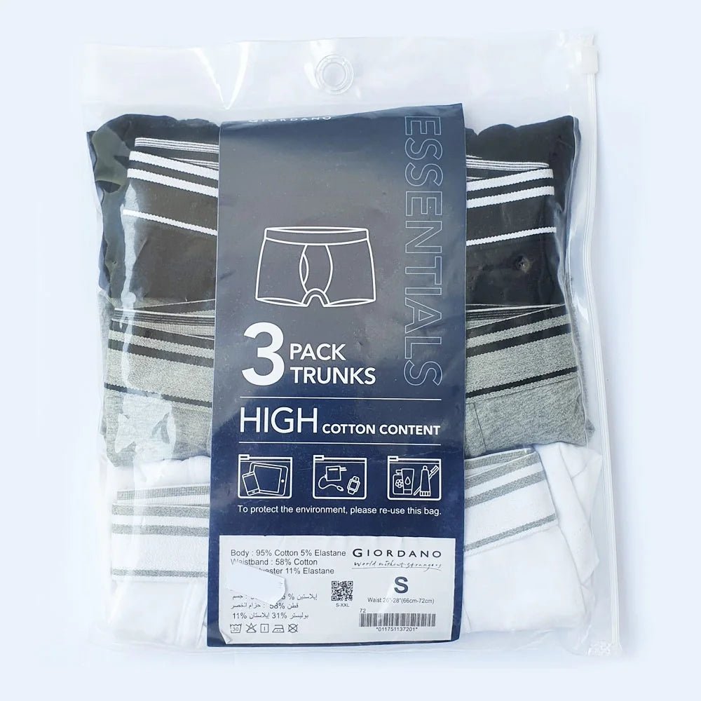 Men's Cotton Spandex Jersey 3 - Pack Trunks - Black - Giordano
