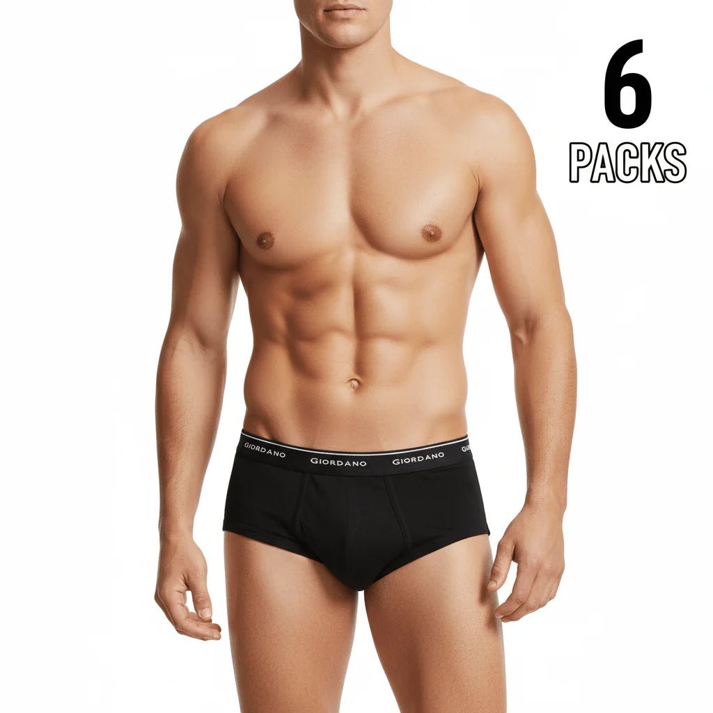 Men's Essentials Classic Fit Briefs - 6 - Pack - Black - Giordano