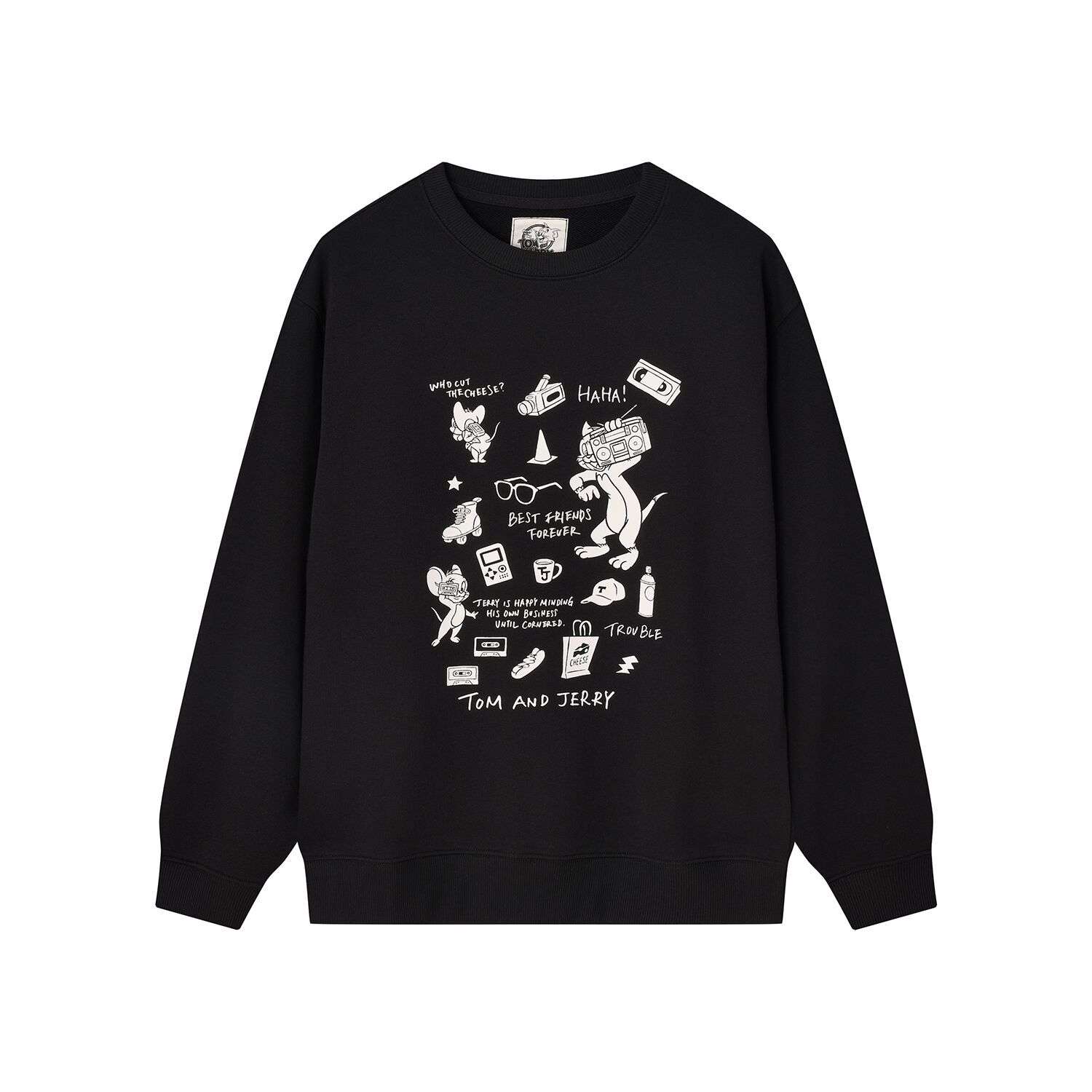 Men’s French Terry Relaxed Fit Pullover - Tom & Jerry - Black - Giordano