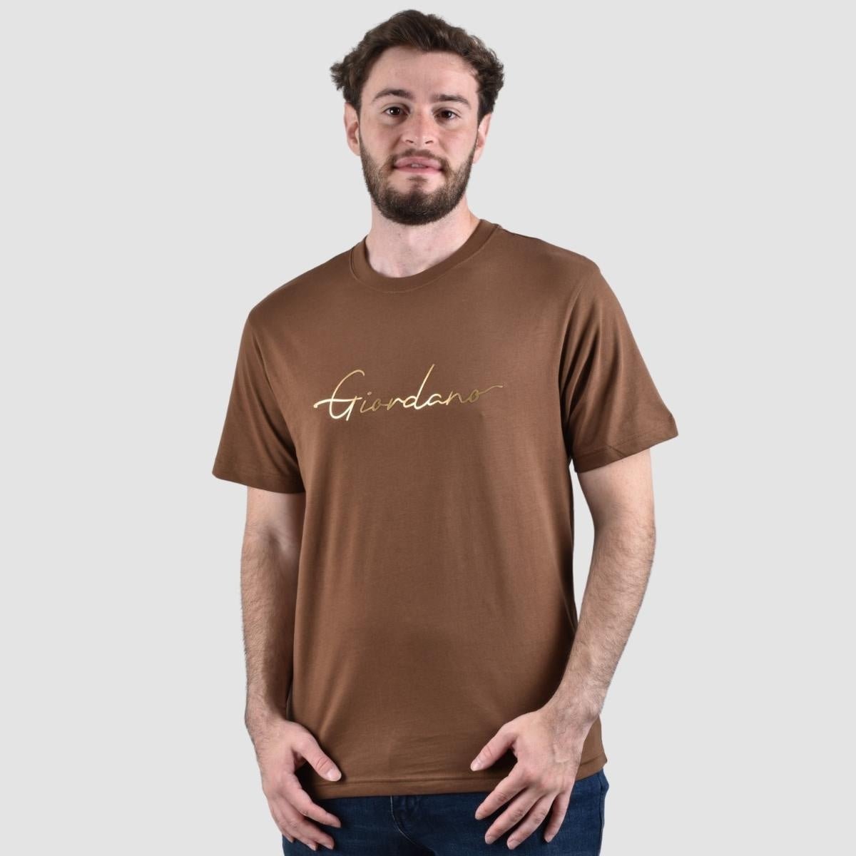 Men's Giordano Slim Fit Tee: Signature Print, 100% Cotton Jersey - Giordano