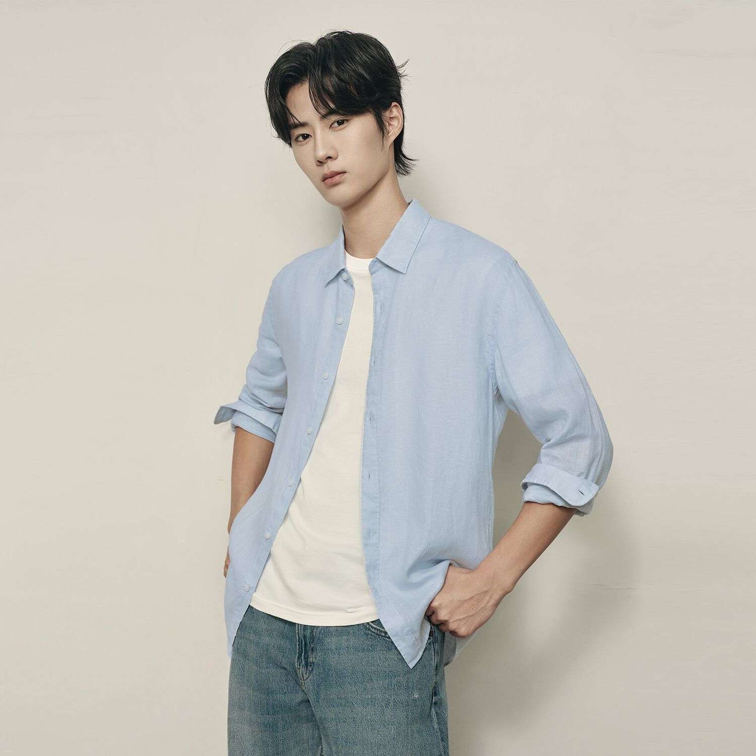 Men’s Linen Poplin Long Sleeve Shirt | Korea Collection - Giordano