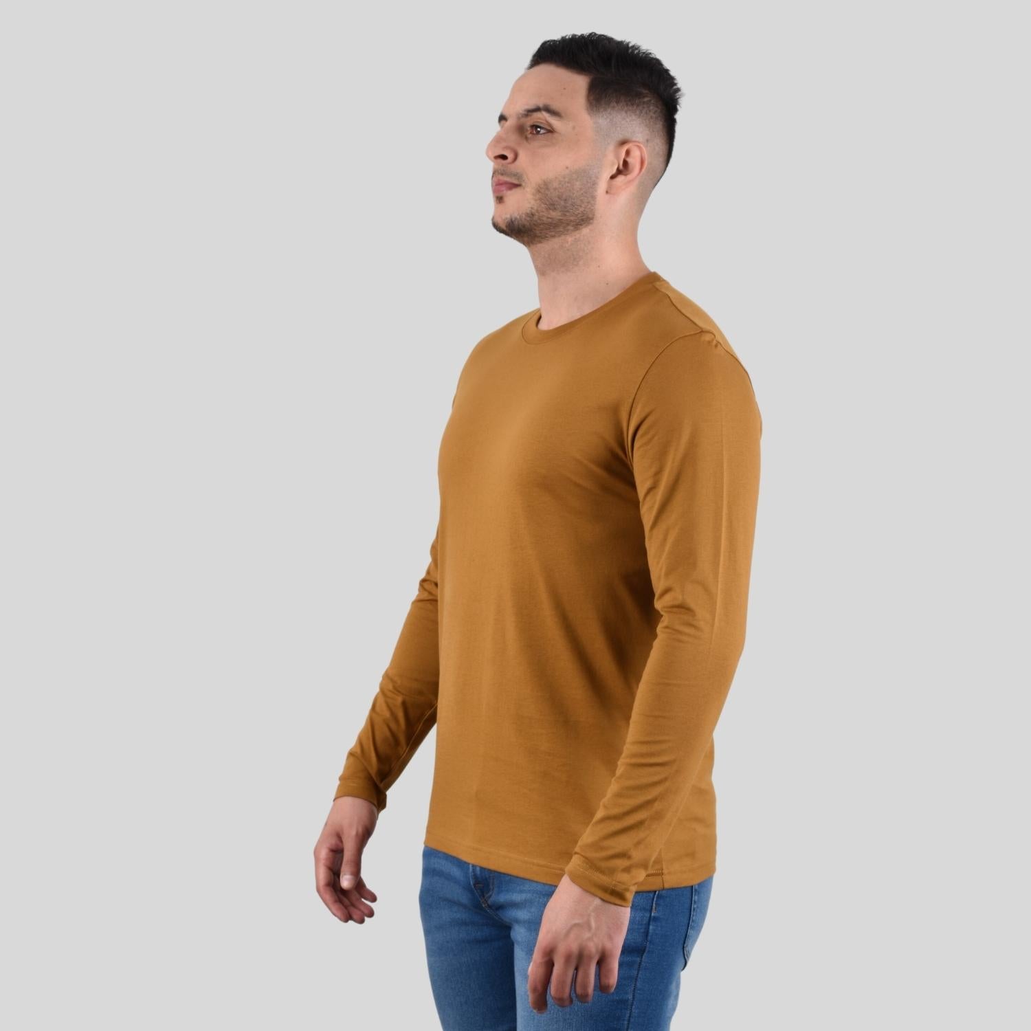 Men's Long Sleeve Crewneck Tee - Brown - Giordano Online
