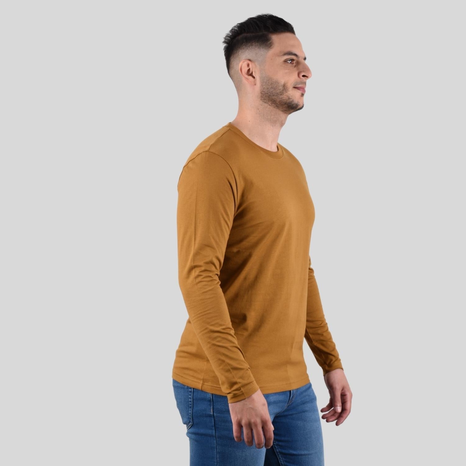 Men's Long Sleeve Crewneck Tee - Brown - Giordano Online