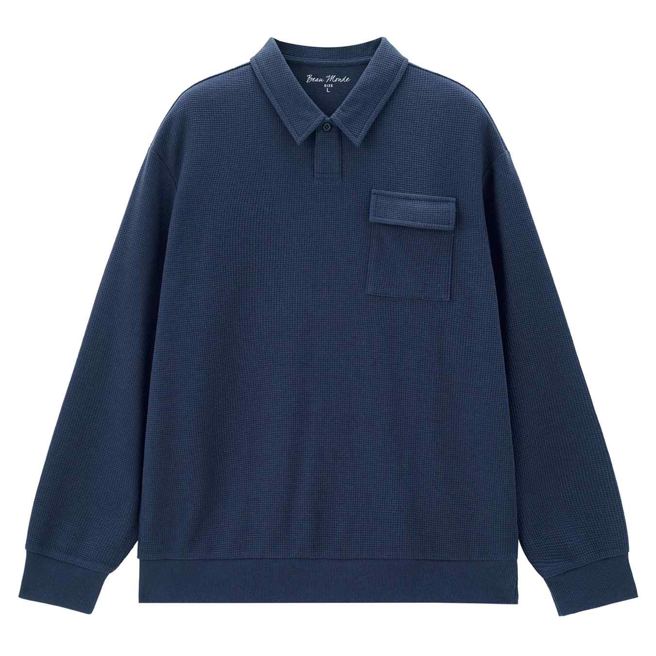 Men's Long Sleeve Patch Pocket Solid Polo - Giordano