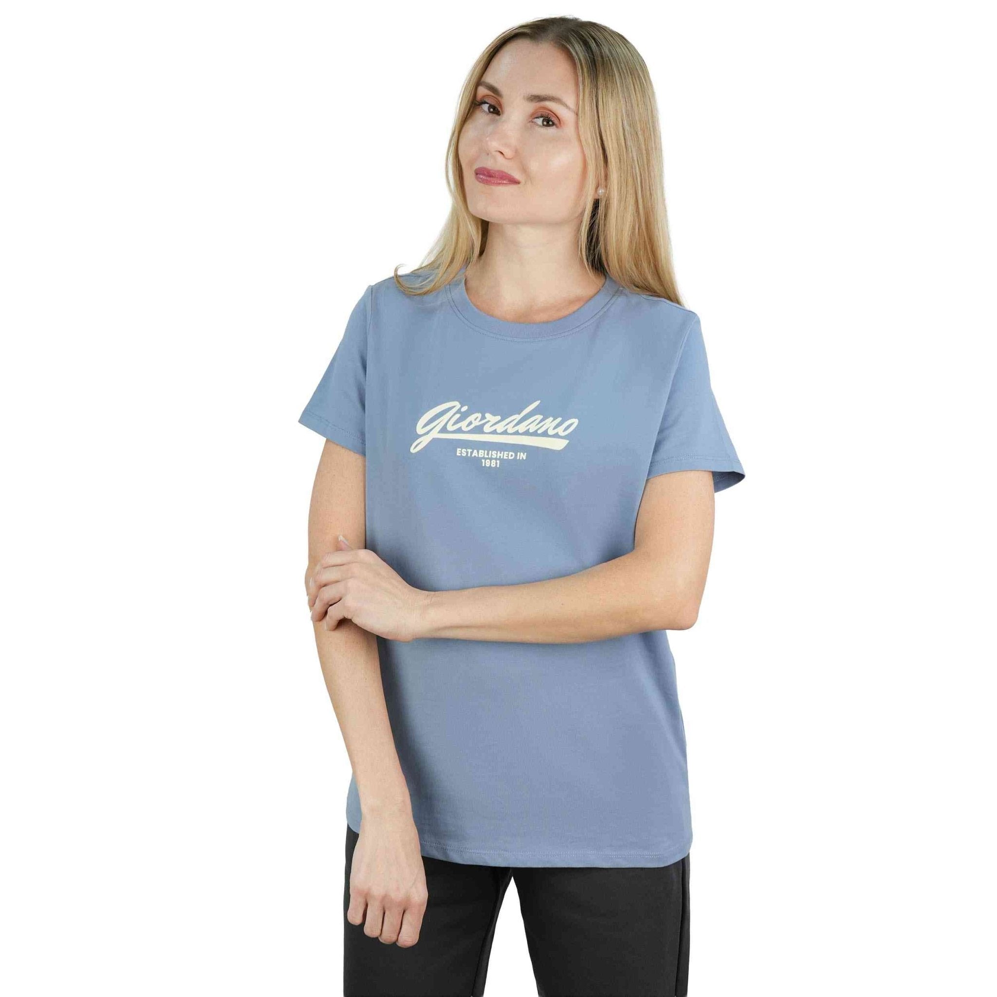 Women's Signature Print Tee | Comfort Fit Crew Neck - Blue - Giordano